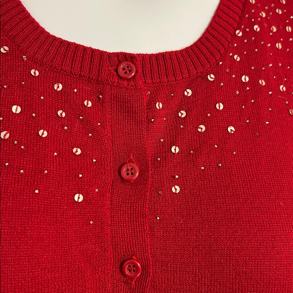 Central Park West Red Cardigan with Embellished Shoulders  Size L - Picture 3 of 6